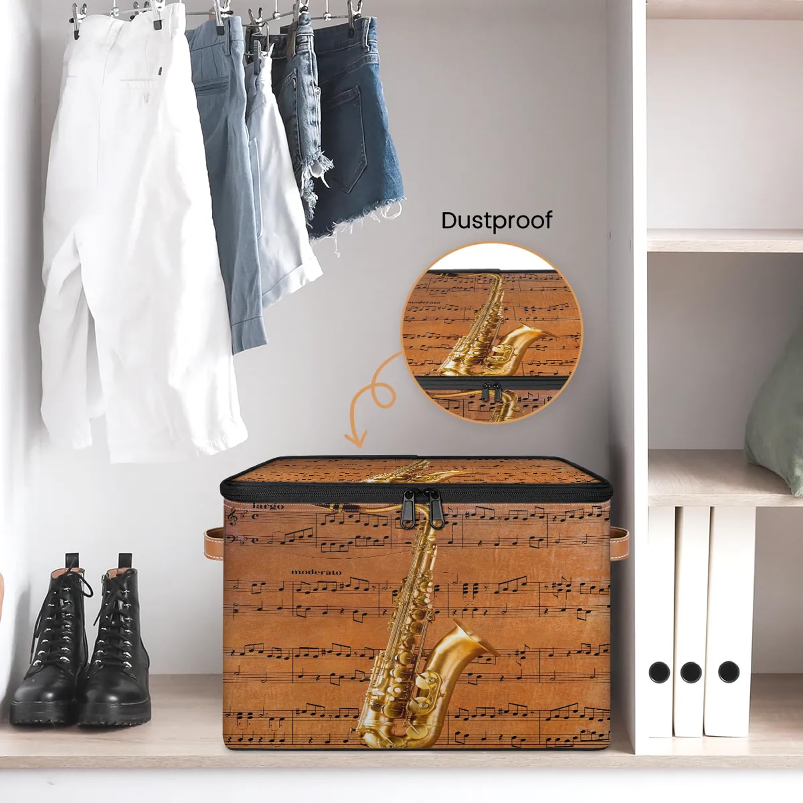 TropicalLife Music Note pudełko do przechowywania saksofonu składany materiał duży kosz do przechowywania z pokrywką na zamek błyskawiczny sypialnia dom przedszkole organizer na zabawki ubrania zestaw