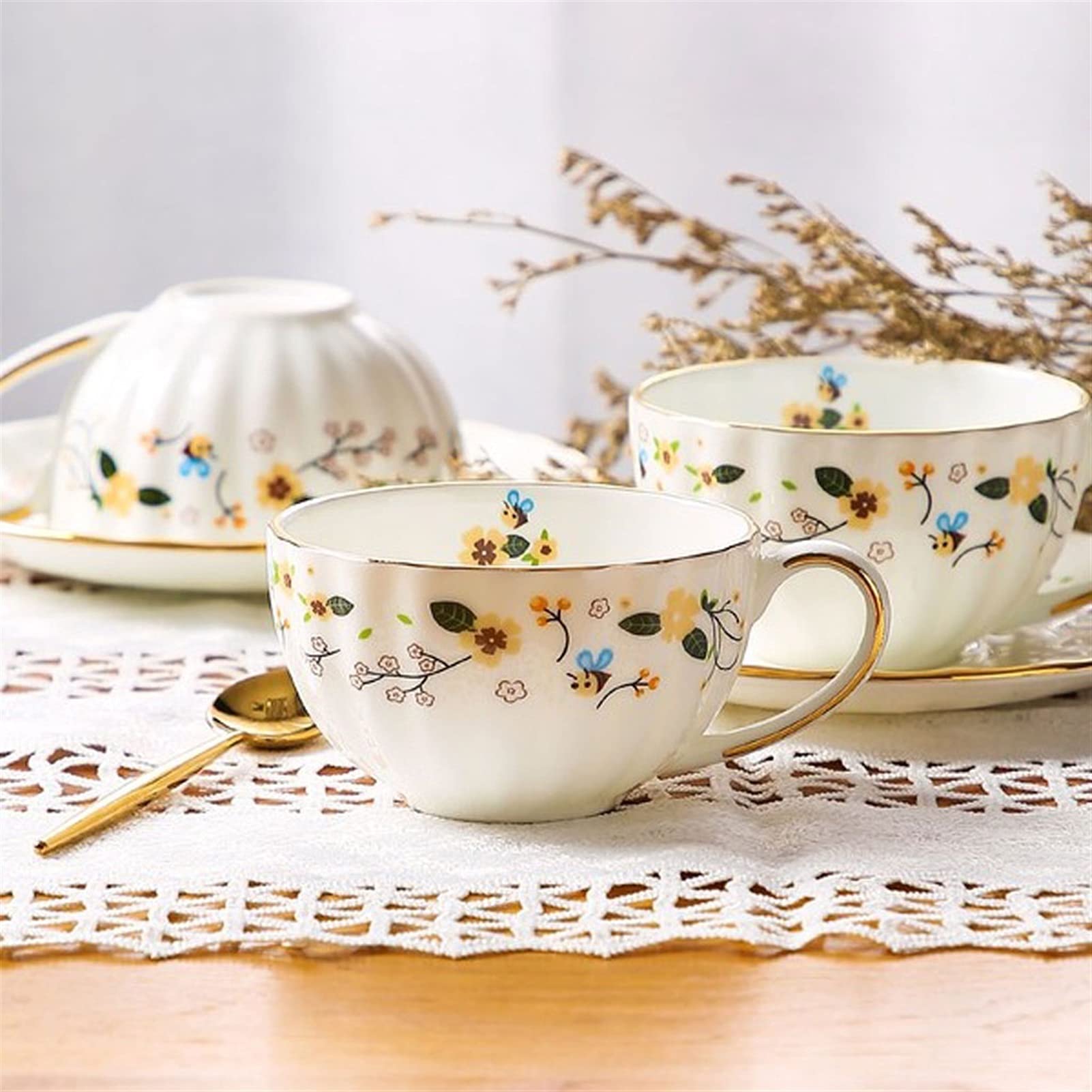 Tazze da caffè Serie di tazza di caffè in ceramica Serie, 6 tazze e piattini, caffettiera, zuccheria, Brocca di latte (senza cucchiaino e caffettiera) Phnom Penh Pener Pomeriggio Tè in Pomeriggio Set