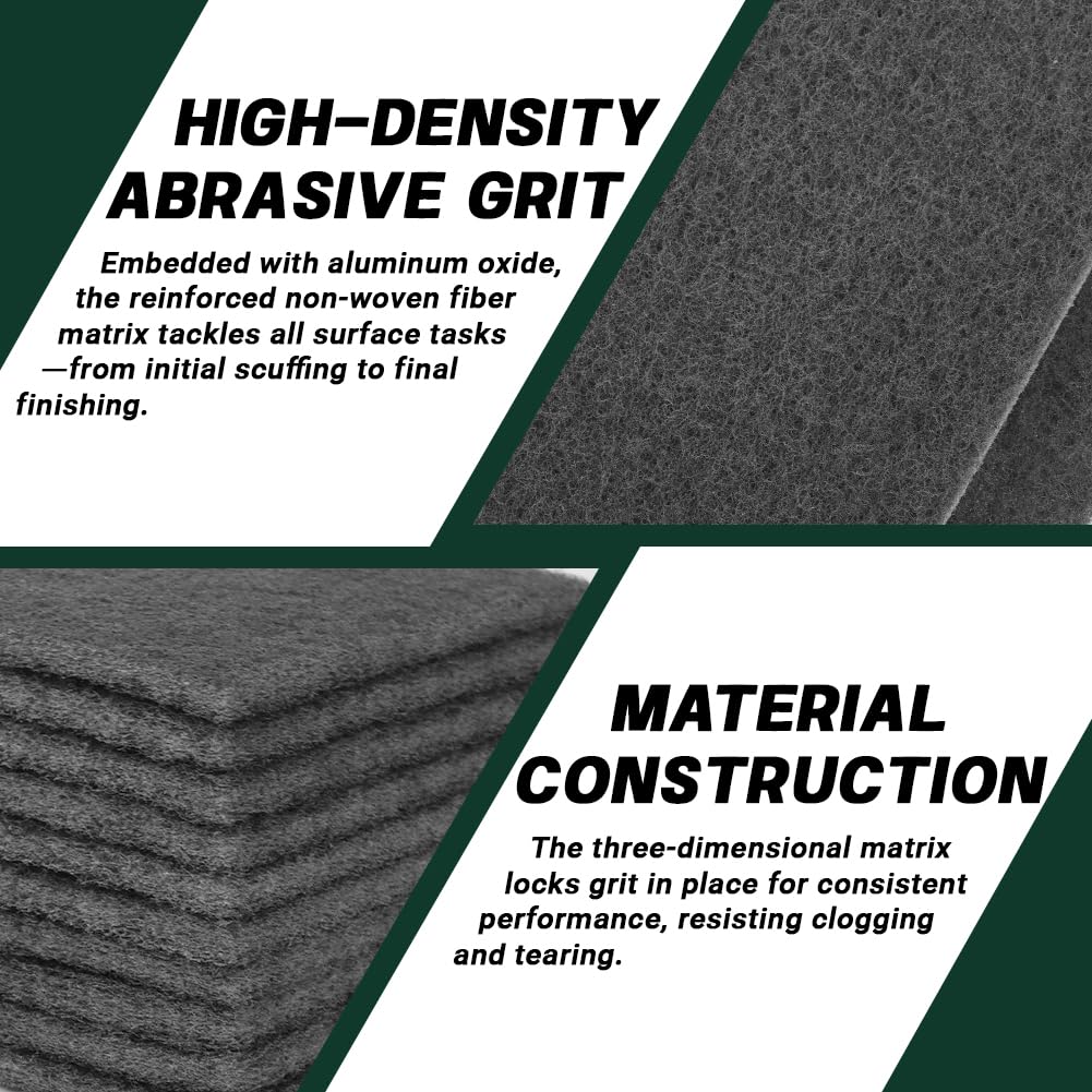6" x 9" Gray Ultra-Fine Scuff Pads, 10 Pack – Non-Woven Hand Pads for Ultra-Fine Sanding, Cleaning, Scouring, Polishing Prep & Surface Refinement on Auto Body – Reusable Aluminum Oxide Abrasive Pads