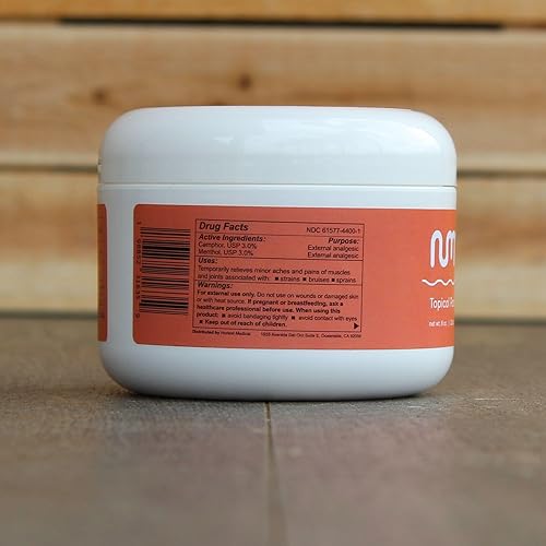 Miniatura 9 de numm. Gel tópico para aliviar el dolor, chisporroteo cálido, 3% alcanfor, 3% mentol, aroma a menta cítrica naranja, tarro de 8 onzas