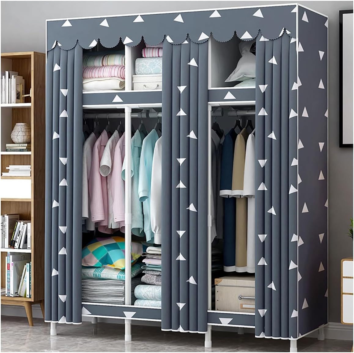 Closet Wardrobe with Cover Closet Organizers with 3 Storage Shelves Portable Closets for Hanging Clothes with 3 Hanging Rods for Bedroom (Color : A, Size : 130x45x172cm)