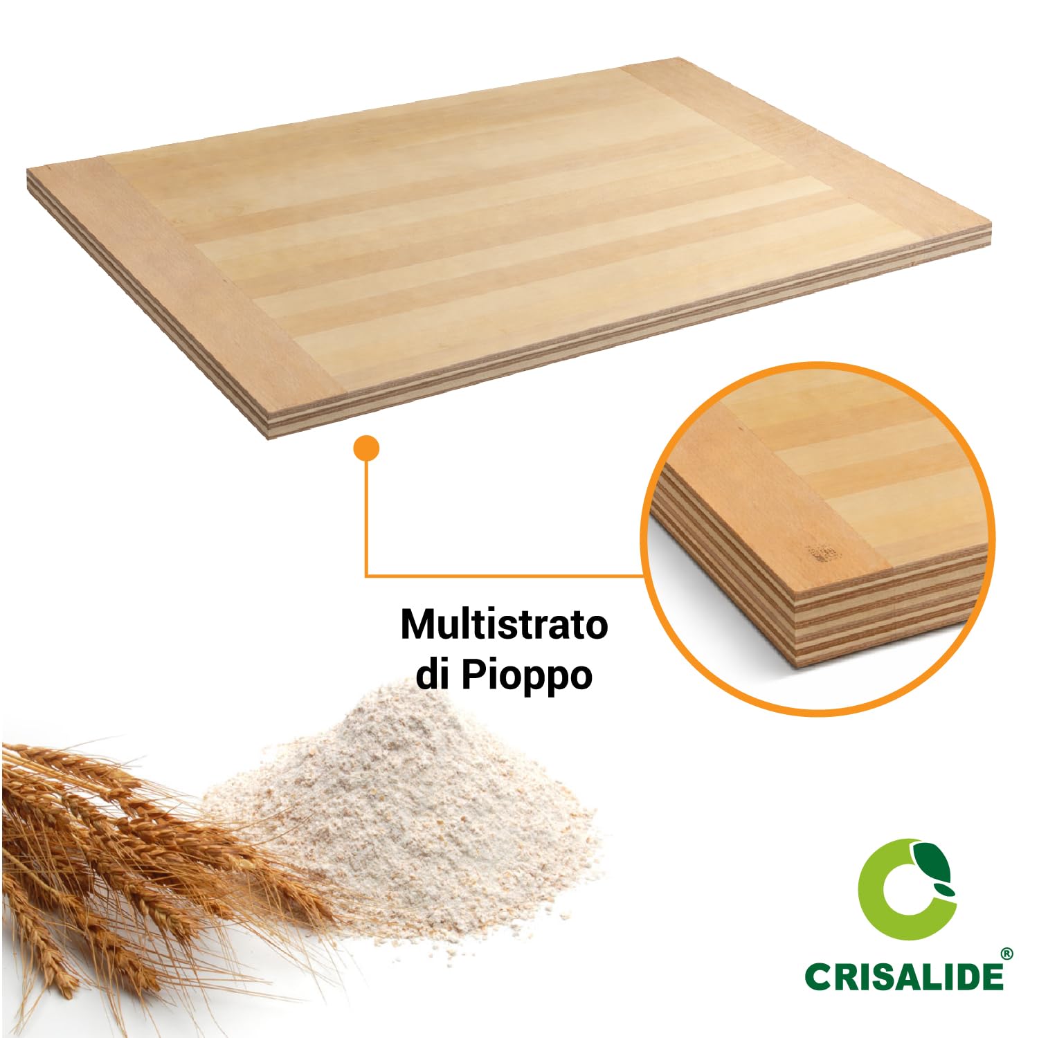 Crisalide® Asse da Pasta 80x60 cm in Multistrato di Pioppo – Spianatoia per Impasto e Lavorazione Pasta Fresca – Tagliere da Cucina Professionale e Casalingo