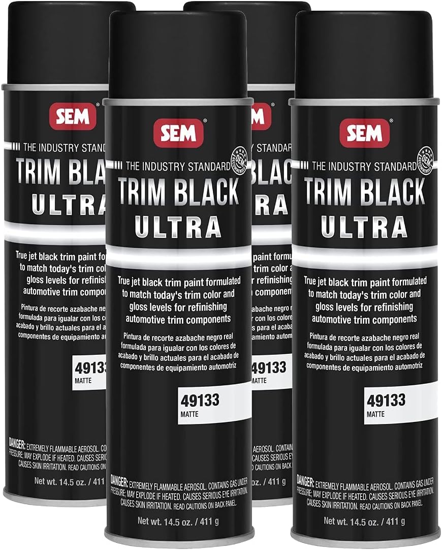 SEM Trim Black Ultra | Jet-Black Trim Car Spray Paint for Plastic, Aluminum, Steel and Stainless Steel | 4-Pack |