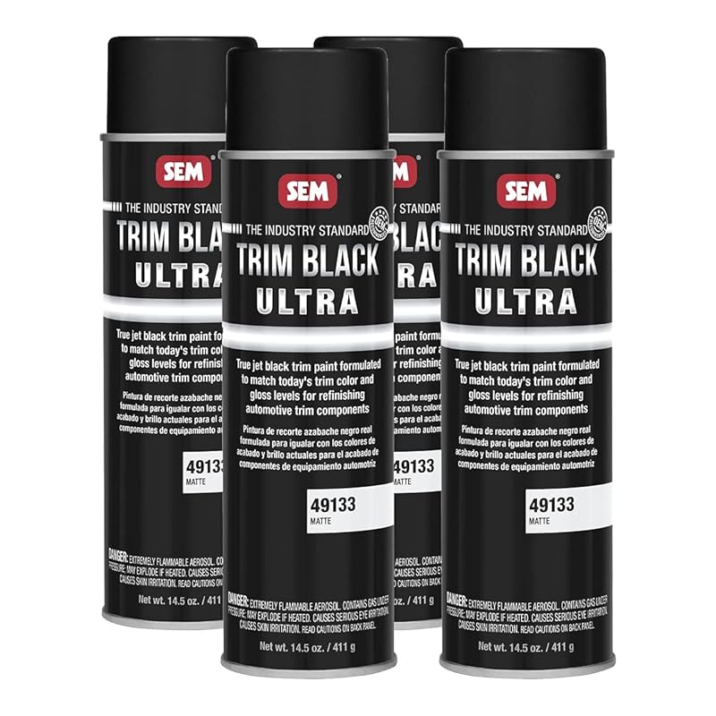 SEM Trim Black Ultra | Jet-Black Trim Car Spray Paint for Plastic, Aluminum, Steel and Stainless Steel | 4-Pack |