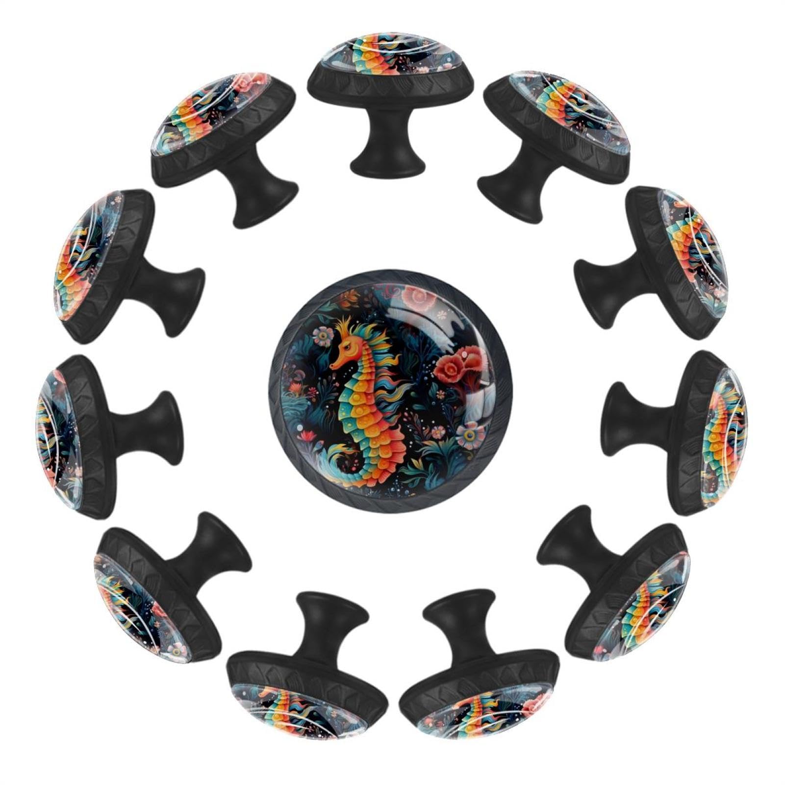 12 Boutons de tiroir hippocampe en verre pour armoire de cuisine