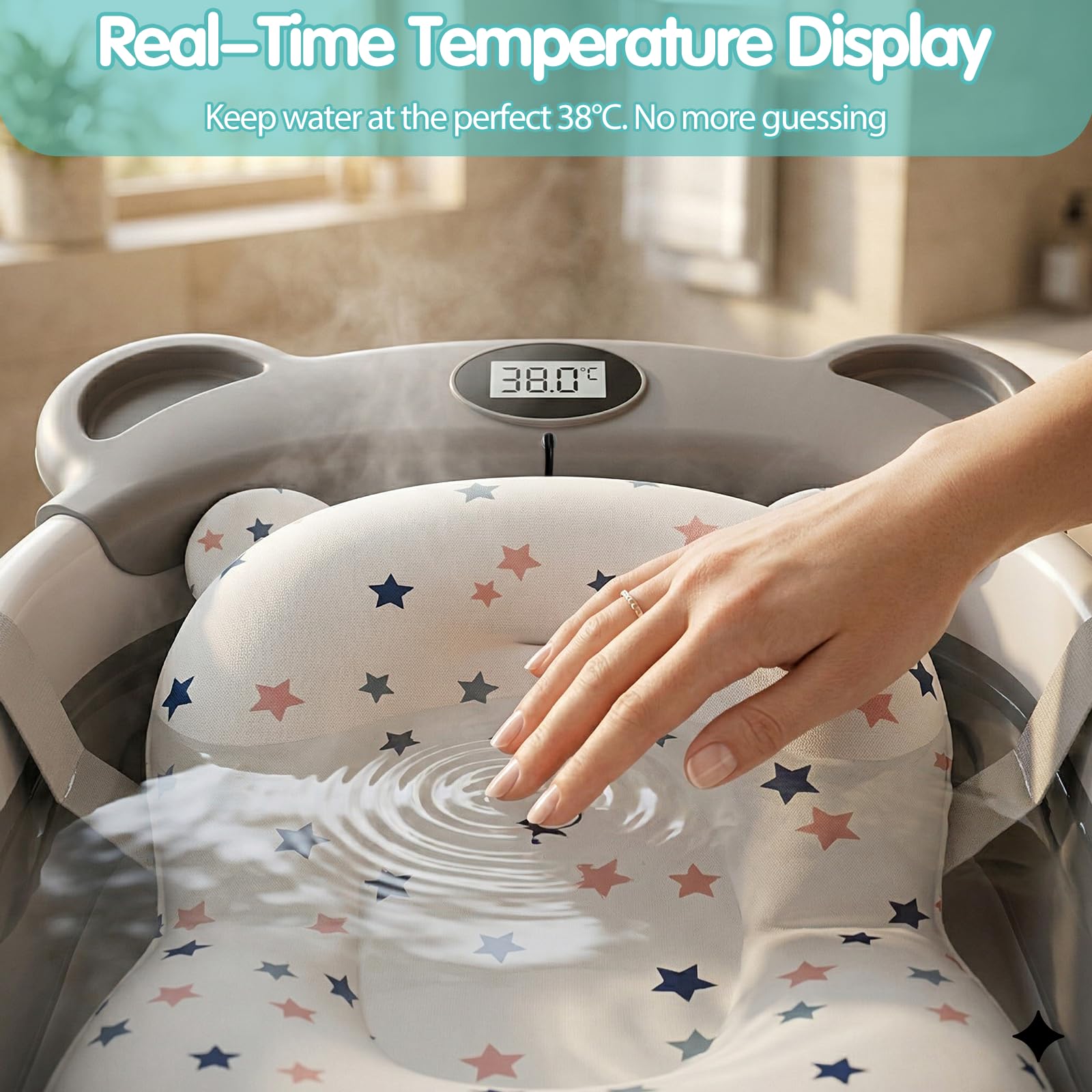 Highbird Foldable Baby Bathtub, Portable Folding Baby Bathtub for Newborn and Travel, with Bath Pillow Included, Comfortable, Safe, Non-Slip – Grey - 5