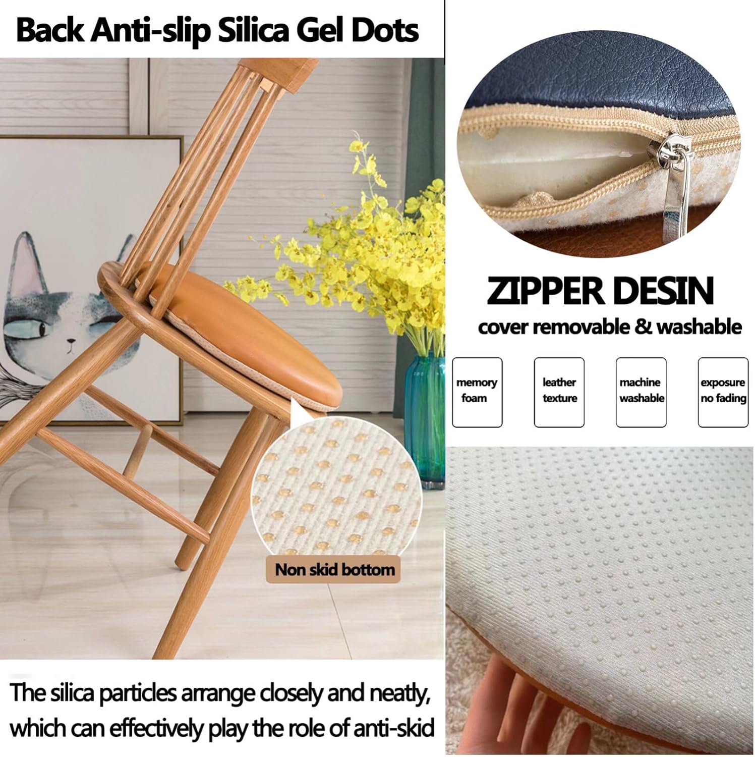 Dining Room Chair Pads Nonslip, Bar Stool Seat Cushions Rounded 12x12, Waterproof Chair Cushion for Outdoor Furniture, Bar Stool Cushion Round with Rubber Back and Zipper Cover Yellow