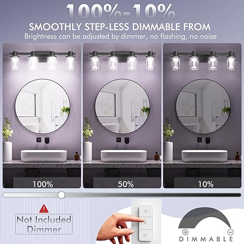 Miniatura 3 de Quntis Lámparas de baño negras de 4 luces con 5 modos de color, lámpara de pared LED regulable de 27 pulgadas sobre espejo, lámpara de pared LED de