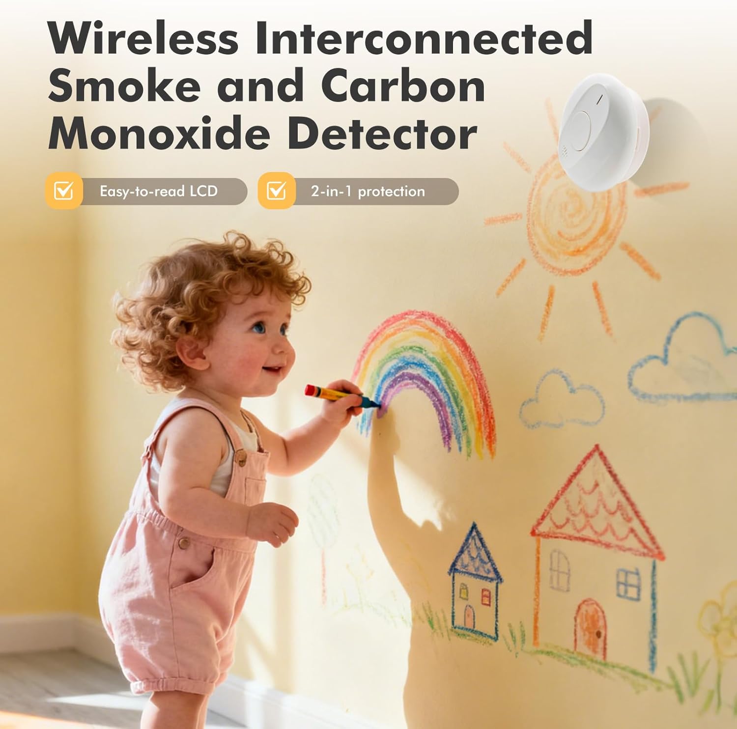 Smoke Detector Smoke and Carbon Monoxide Detector Smoke Detector Carbon Monoxide detectors 10-Year Battery Life, Battery-Powered Smoke and Carbon Monoxide Alarm Combination 3 Pack