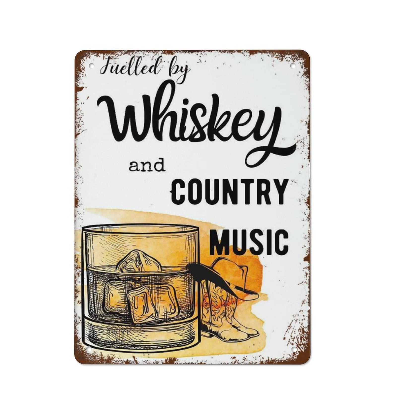 Yunking Metal Art Outdoor Country Music And Whiskey Print Country Music Gift Print Sign Print Retro Wall Decor For Cafes Office Pubs Club Metal Sign Home Decor Tin Signs 8X12 Inch