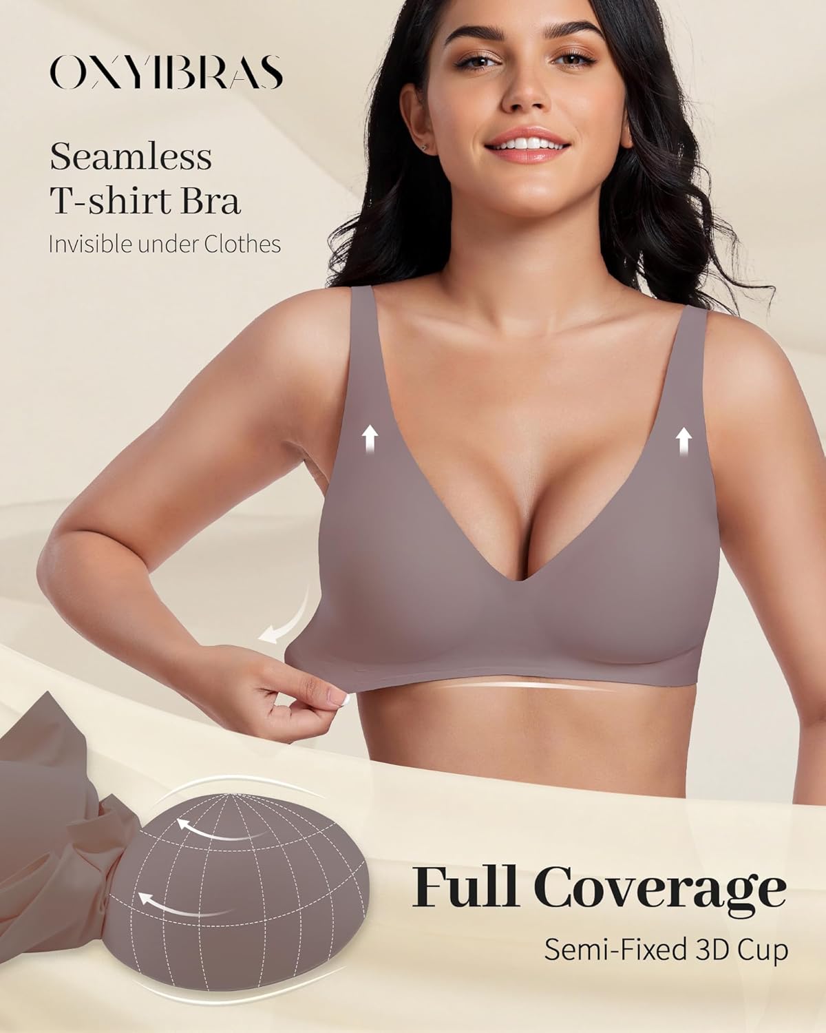 Smooth V Jelly Bras for Women No Underwire Seamless Plunge Bralettes T Shirt Sleep Everyday Bra with Bra Extender - Image 3