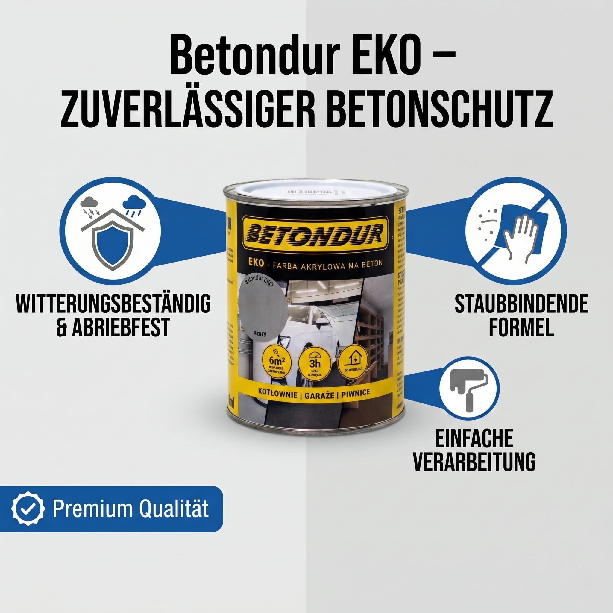 EKO – Vernice Ecologica per Cemento 2,5L – Grigio Chiaro – Rivestimento Acrilico Protettivo per Interni ed Esterni – Resistente agli Agenti Atmosferici e all’Abrasione – Antipolvere