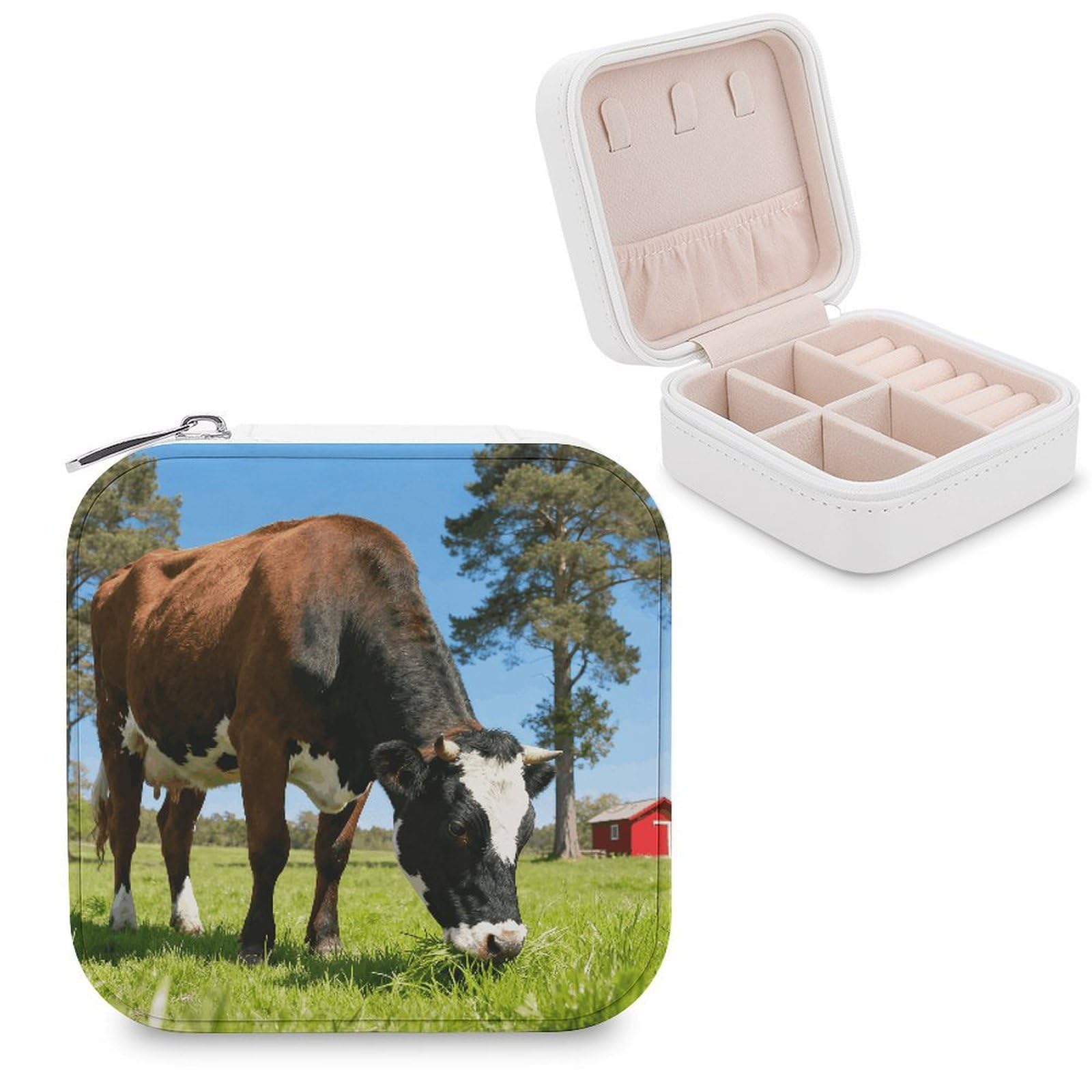 LZQPOEAS Farm Animals Jewelry Box, PU Patterned Storage Case, Portable Travel Jewelry Organizer Box for Storing Rings, Pendants, Earrings, Necklaces, And Women's Specialized