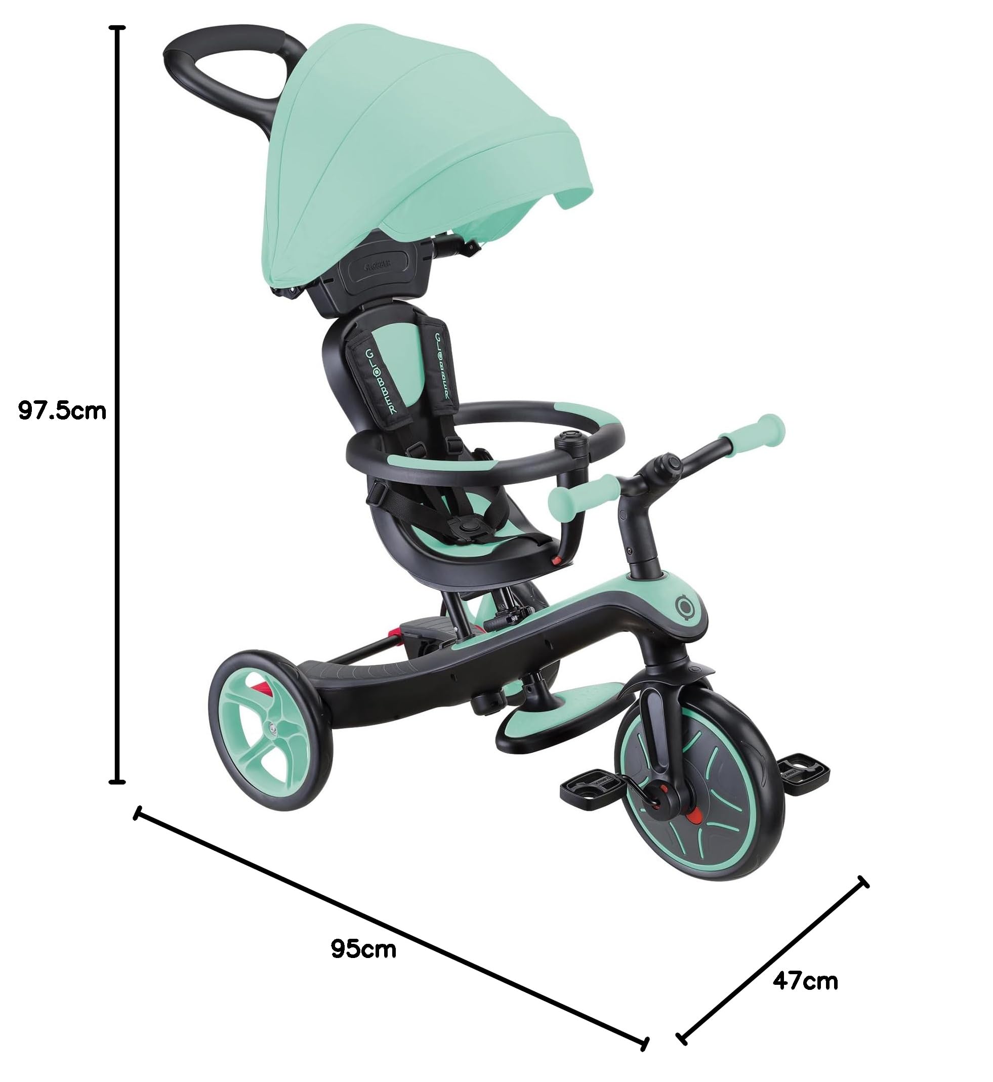 Globber - Triciclo Explorer 4 in 1 - Triciclo evolutivo e draisiano per bambini dai 10 mesi ai 5 anni, verde menta
