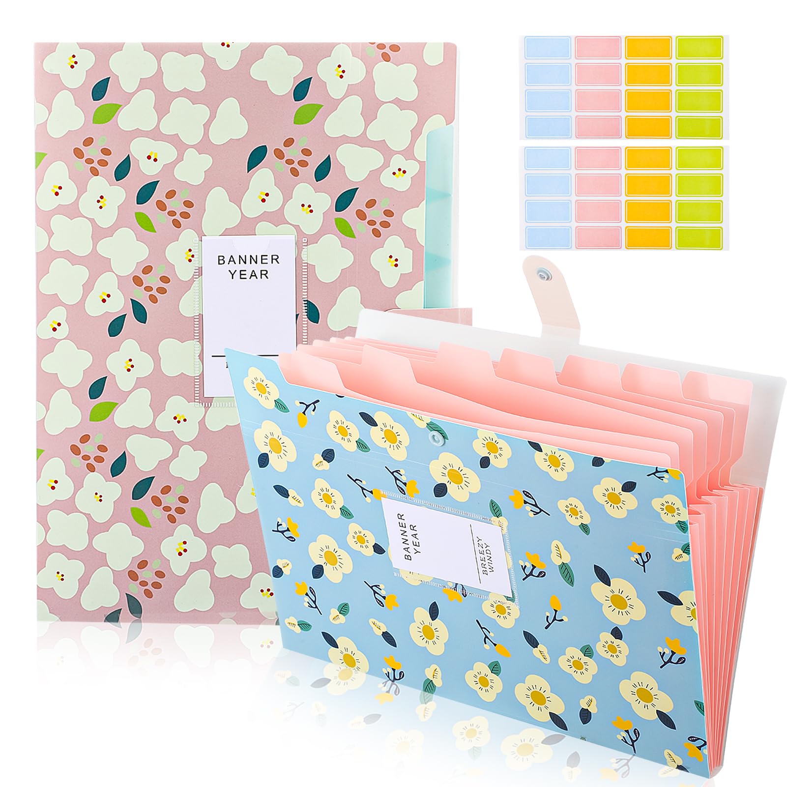 Candcamp 2 Pack A4 Expanding File Folders, Plastic Document Organizer with Snap Button