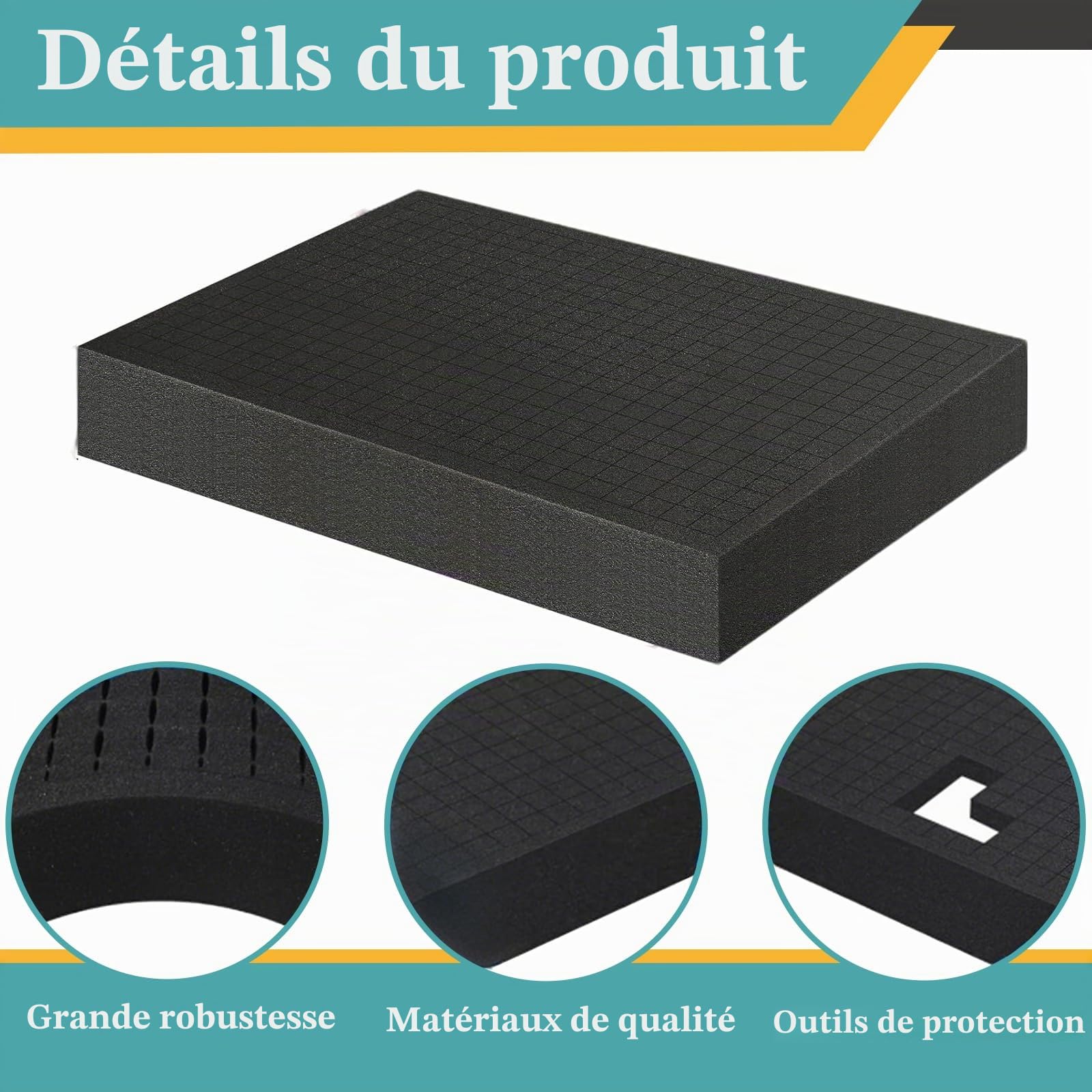 Lot de 4 mousses prédécoupées - 400 x 300 x 25 mm - Insert en mousse de qualité supérieure pour le transport, la mallette à outils, la mallette pour appareil photo - Pour emballage, rangement