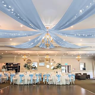 Showgeous Dusty Blue Ceiling Drapes 6 Panels 5ftx30ft Wedding Ceiling Drapes Wedding Arch Draping Fabric Cheesecloth Curtain for Party Ceremony Stage Event Decoration