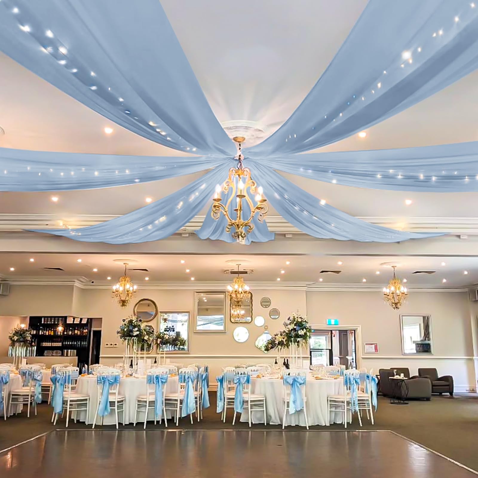 Rideaux de plafond en étamine bleu poudré pour décoration de scène et arrière-plan photo