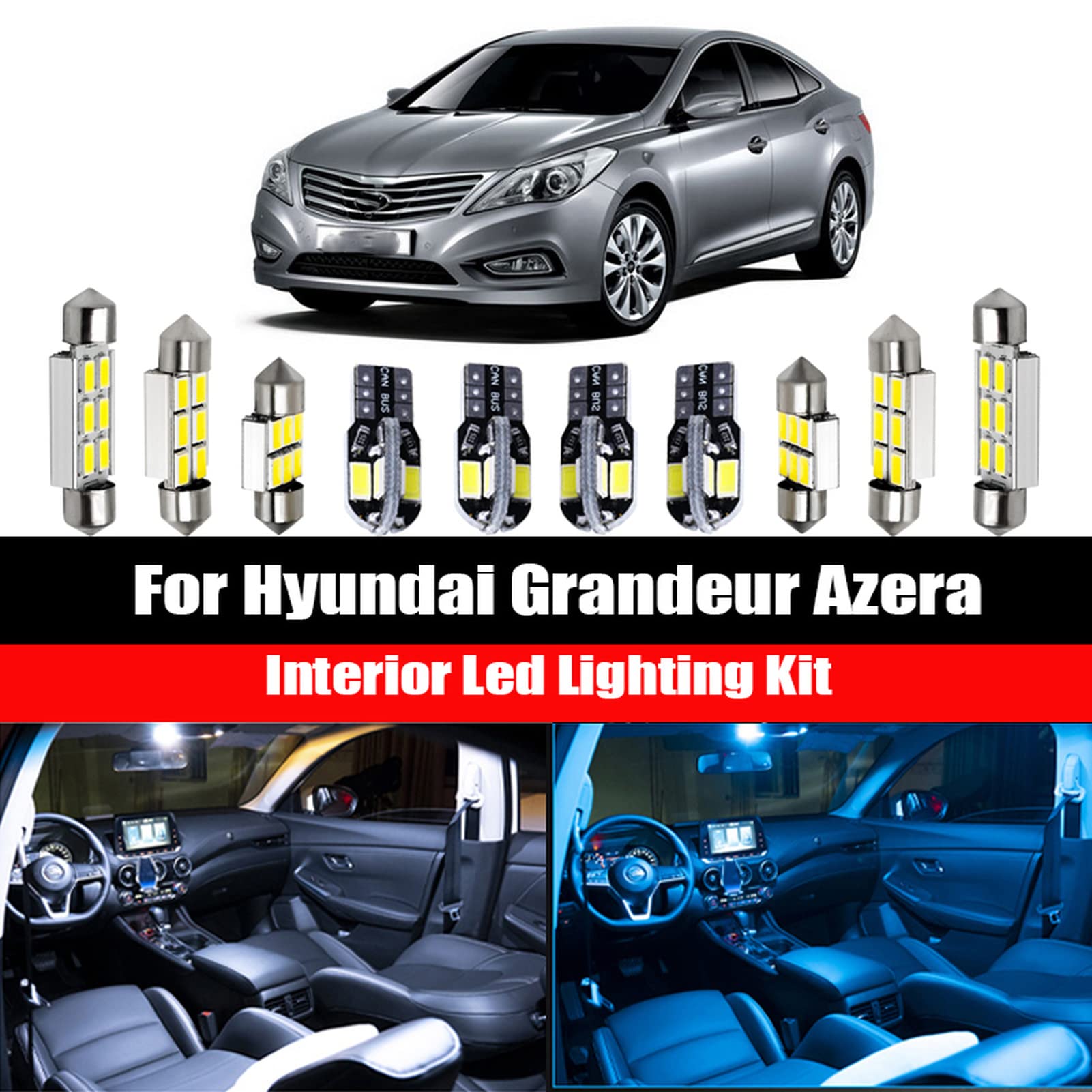 Bombillas LED para Interior de Coche Canbus, Kit de luz para Maletero de Lectura de cúpula Interior de vehículo, para Hyundai Grandeur Azera Grandeur TG HG 2005-2016