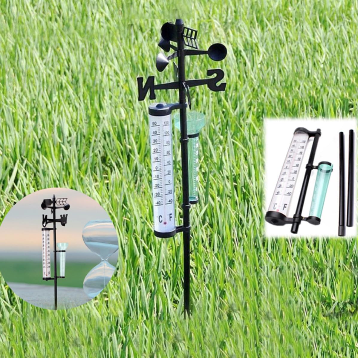 YARNOW Station Météo Extérieure 2 Sets Thermomètre, Anémomètre et Pluviomètre en Plastique pour Jardin et Décoration, Mesure Précise Température Vent