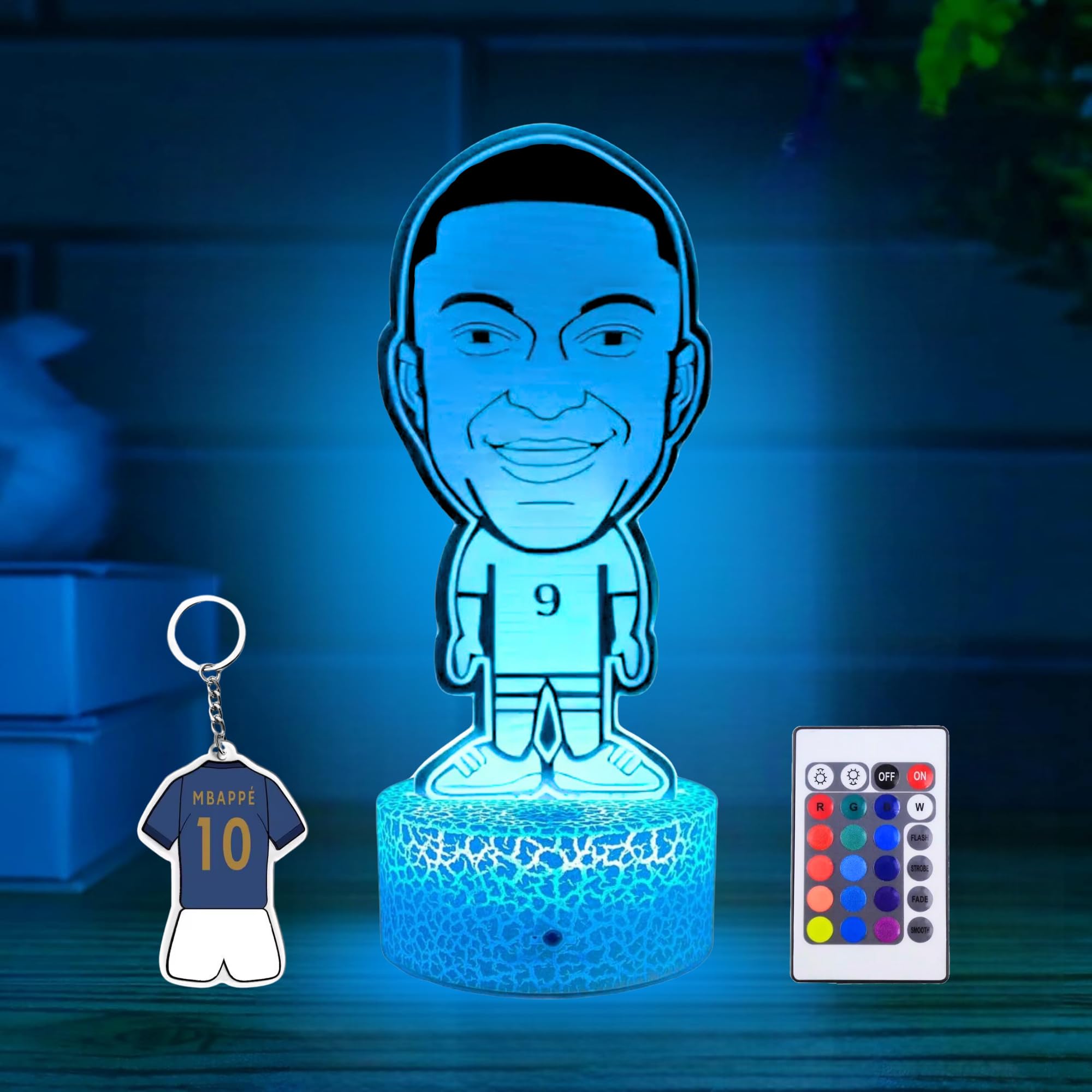 Nocles MBAPPE Lámpara Decorativa Mesita De Noche Y Llavero Regalos Jugador De Fútbol Real Madrid Francia Psg Ilusión Óptica 3d Táctil Mando A Distancia 16 Colores Regalo Aficionados Niños Y Adultos