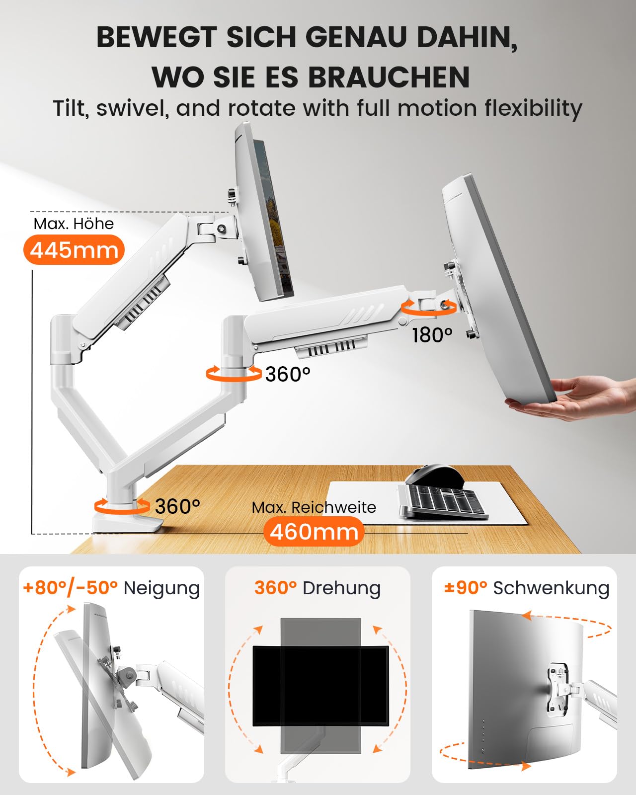 ErGear Soporte para monitor para 2 monitores, soporte de monitor totalmente ajustable para 13-32 pulgadas, brazo dual de instalación rápida con montaje VESA sin herramientas, carga máxima de 9 kg