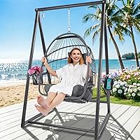 Vista 1 de YOXIFOC Base reforzada y soporte de hamaca de estructura triangular con 2 cestas de almacenamiento, soporte de columpio con 3 ganchos