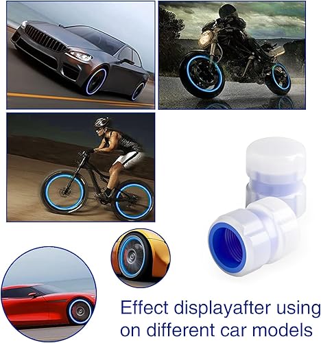 Miniatura 5 de Tapón de aire para válvula de neumático de automóvil, cubierta iluminada antifugas, universal para la mayoría de automóviles y motocicletas (azul)