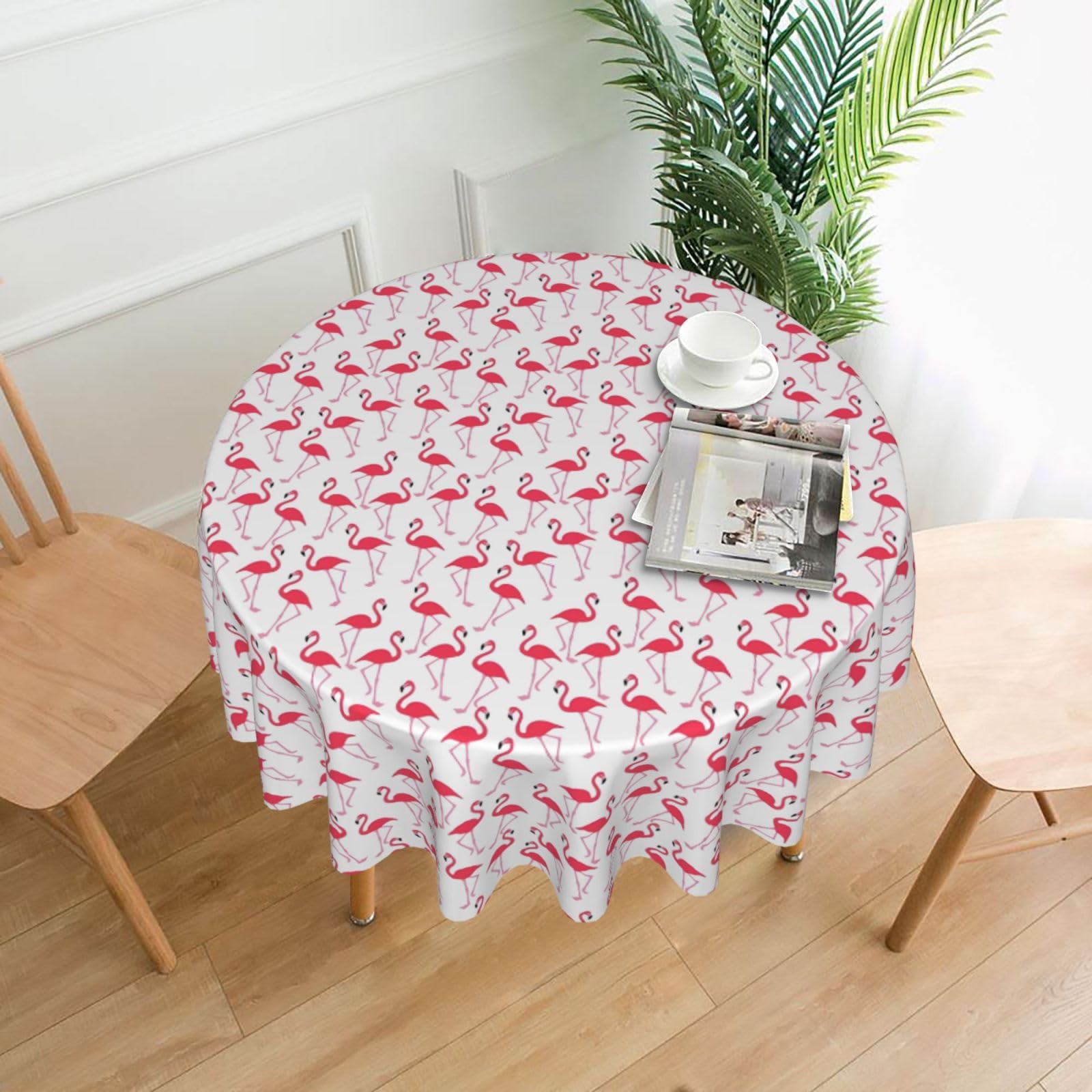 WHJSHOP Pink flamingo pattern Prints Round Decorative Tablecloth 60in – High-Grade Polyester Throw Cover for Dining Table Protection & Elegant Home Decor