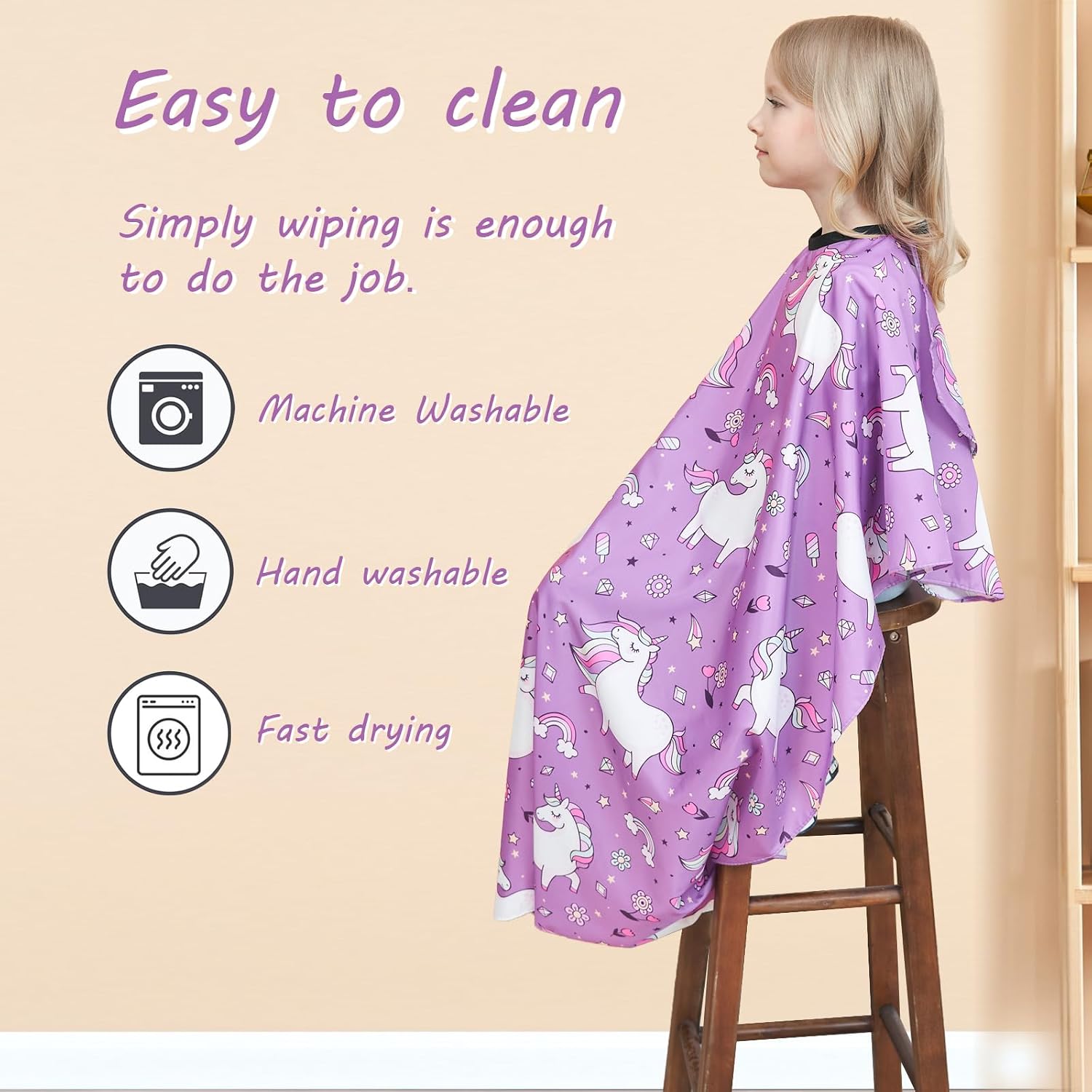 Kids Barber Cape, 51"x36" Professional Salon Hair Cutting Cape with Adjustable Neck Strap, Unisex Kids Haircut Cape for Hairdresser and Stylist (Rainbow Unicorn)