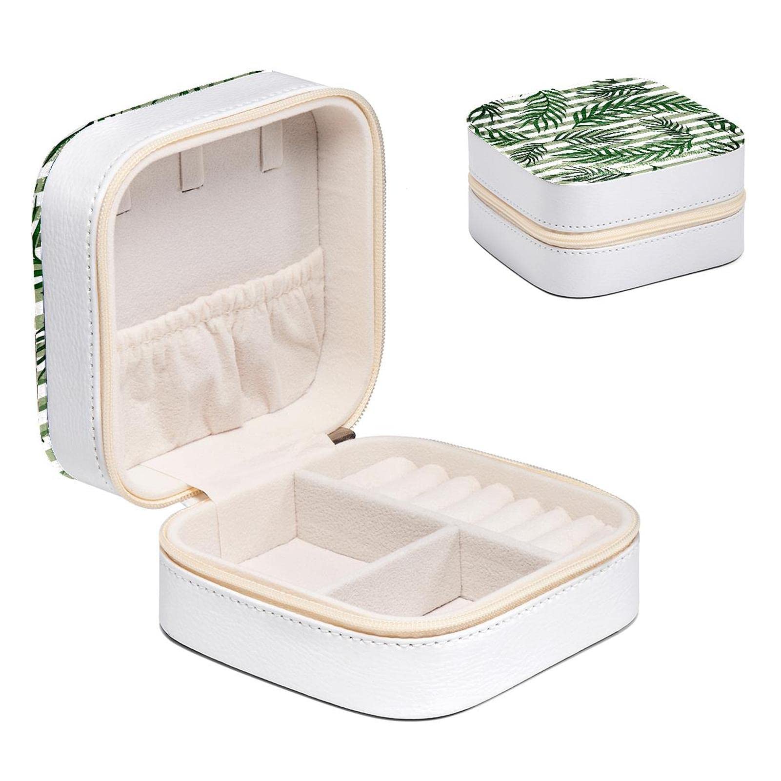 Boîte à bijoux femme contre colliers emmêlés - Rangement compact rayé vert