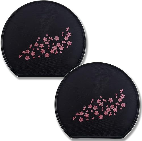 JapanBargain, Juego de 2 bandejas para servir platos japoneses de plástico lacado para té, platos para sake, platos para sushi, hechos en Japón,