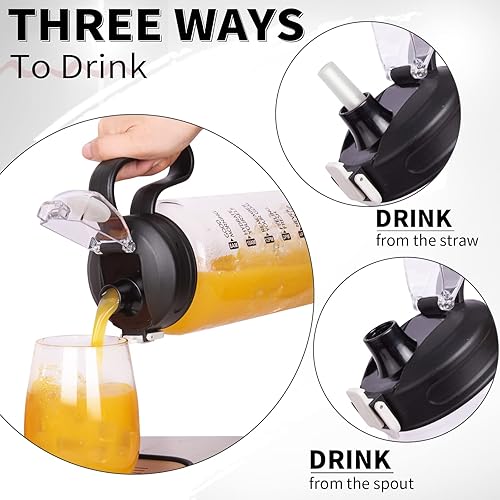 Miniatura 4 de Botella de agua de vidrio motivacional de 64 onzas con popote y marcador de tiempo, jarra de agua grande reutilizable de medio galón, botella de