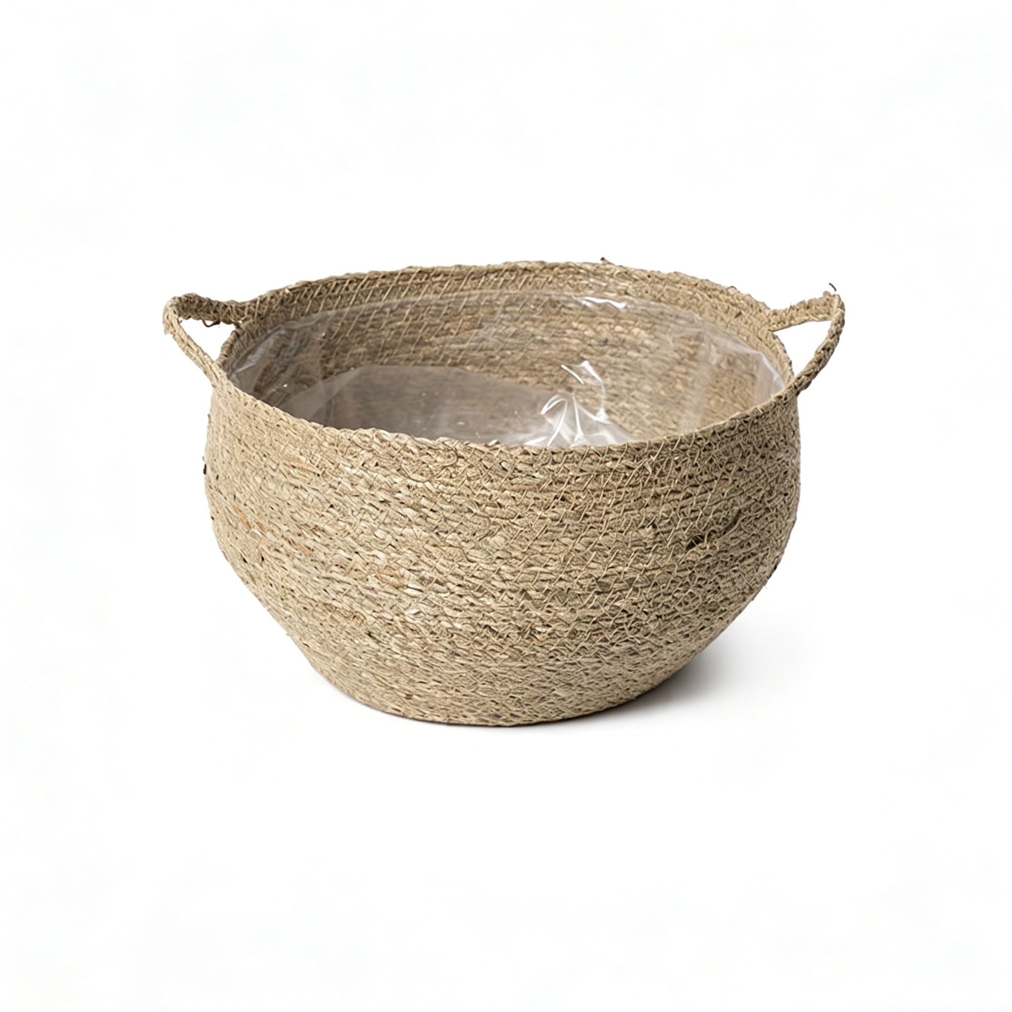 YDJIANCAI 1 Pcs Seagrass Planter With Plastic Lining, Woven Wicker Basket For Plants, Rustic Flowerpot Cover, Natural Container For Home Decor(Size:Medium)