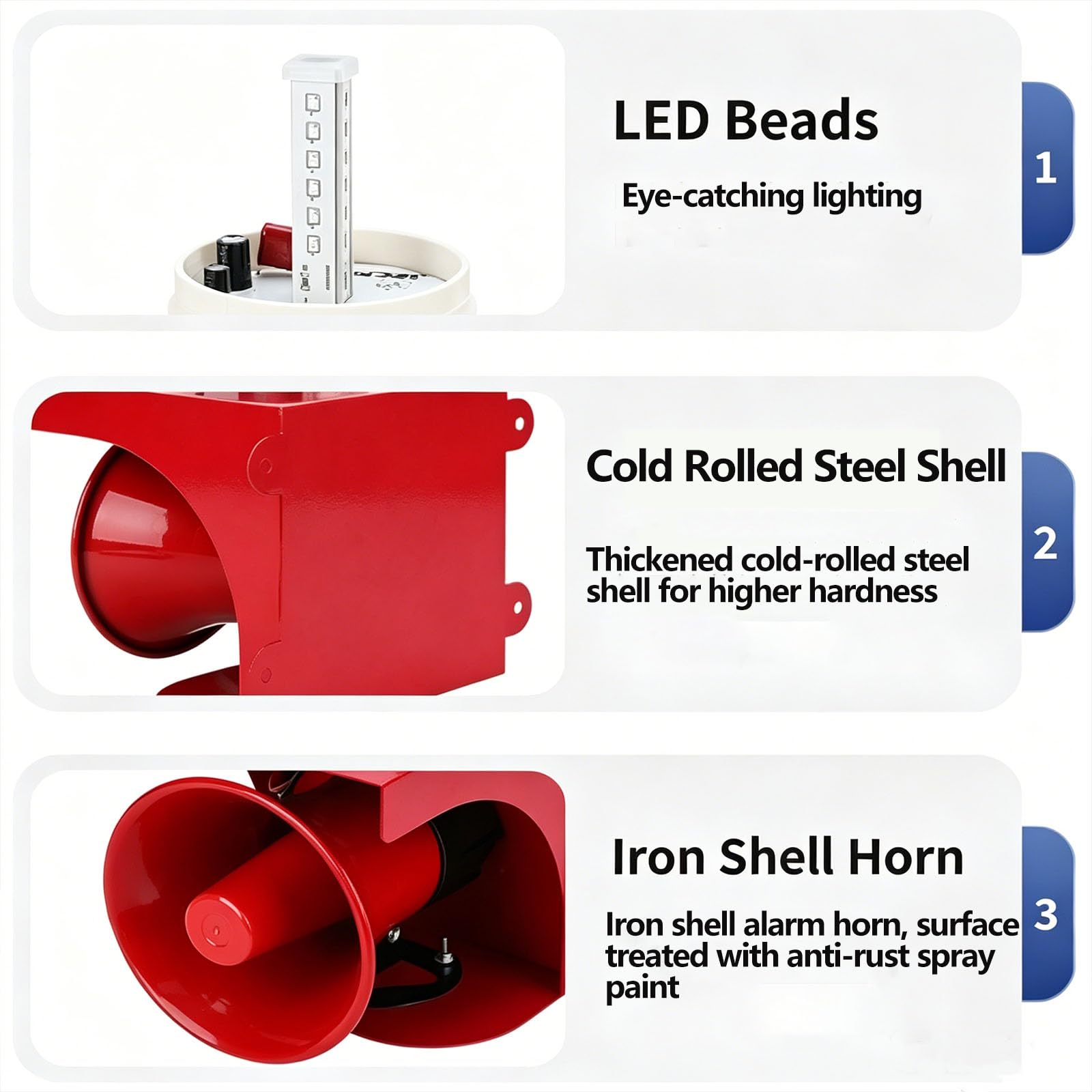 Sirena industrial de alarma de sonido y luz, luz de advertencia LED con control remoto, impermeable, sonido ajustable de 0-120 dB, montaje en pared para fábricas y terminales