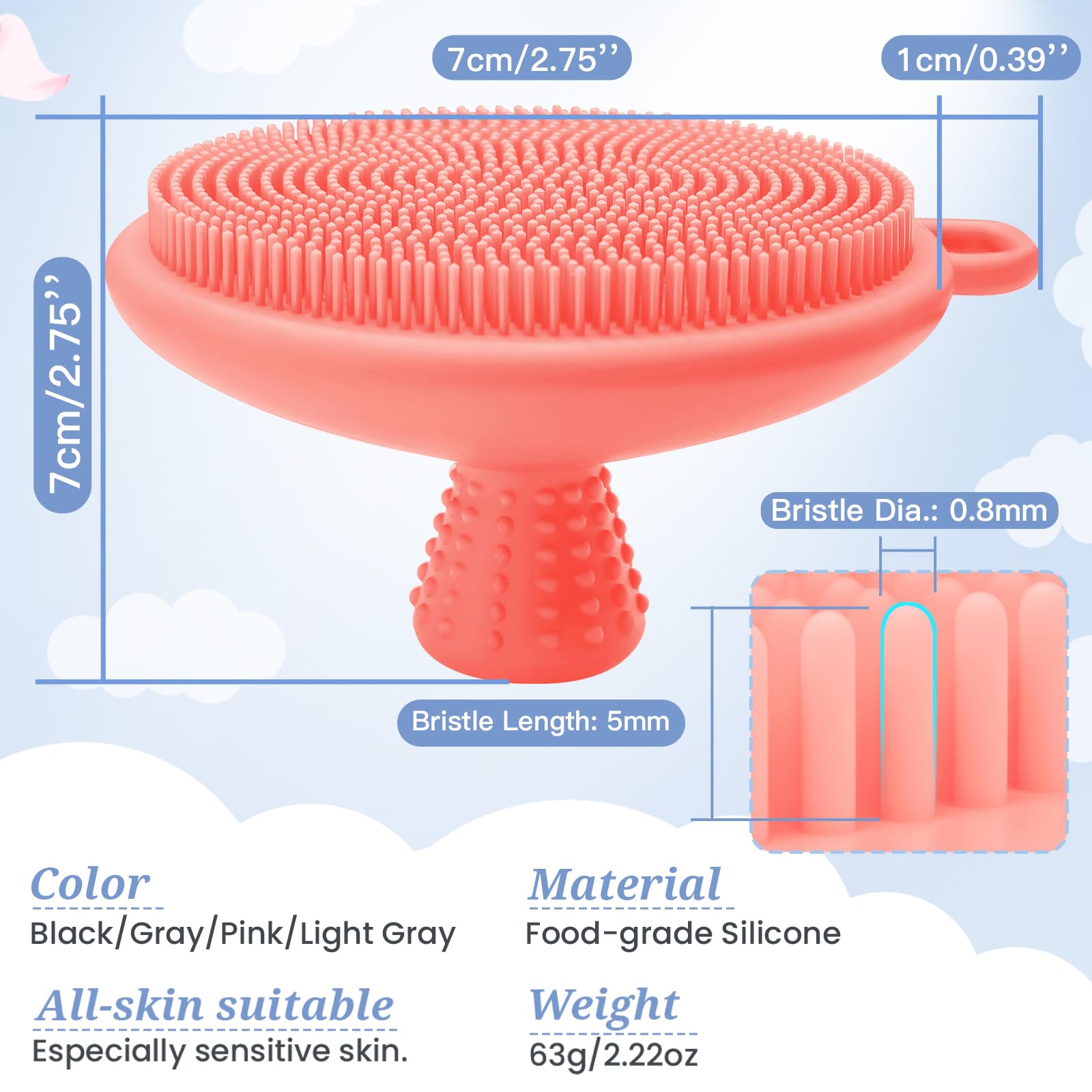 Scrubber per il viso in silicone da donna, esfoliante manuale con setole morbide e manico antiscivolo, spazzola delicata per il viso per una schiuma eccellente e una pulizia profonda (rosa)
