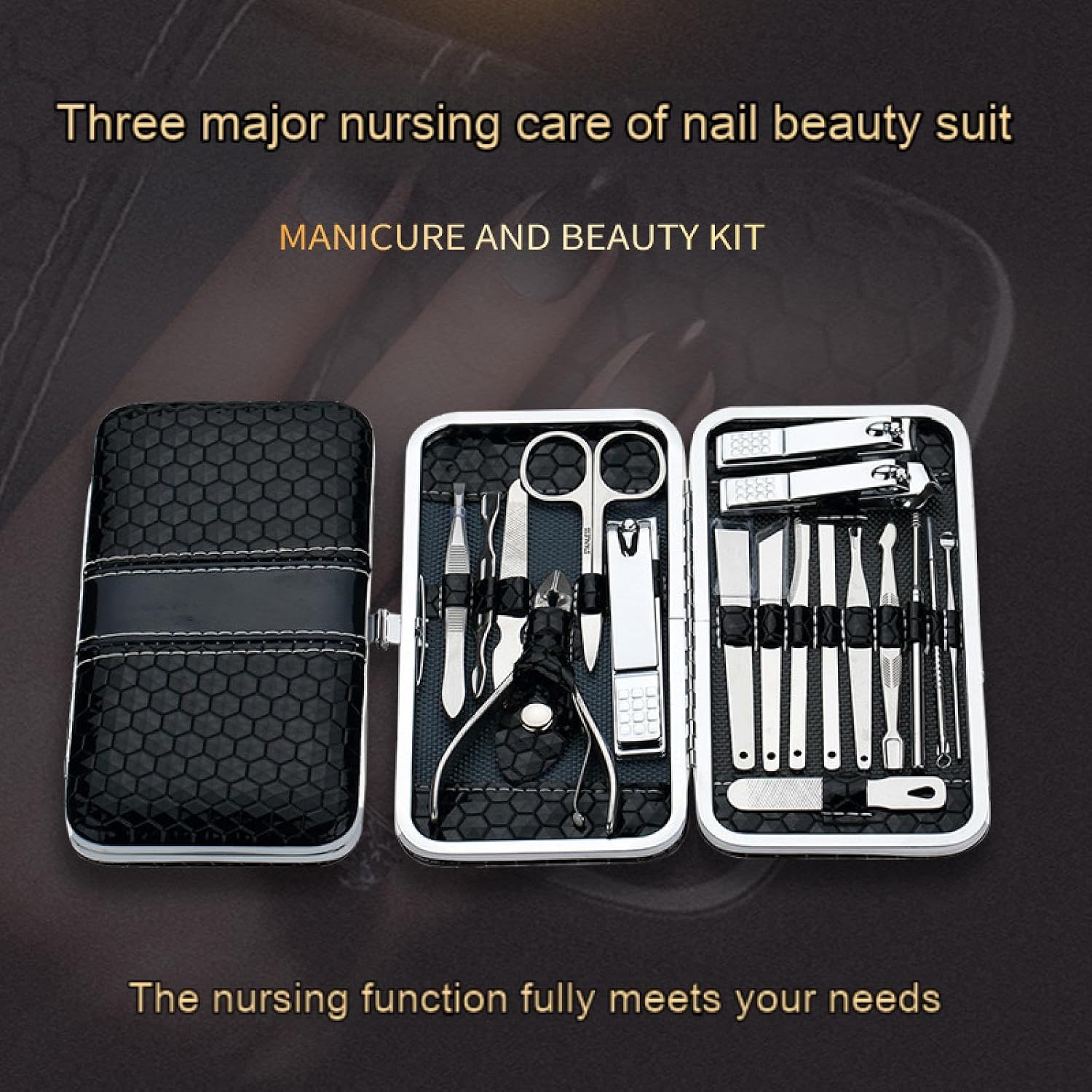 Nail Art Set, Nail Clipper Pedicure Kit, 18 Pieces Stainless Steel Nail Kit, Professional Beauty Kit, Nail Care Tools with Luxury Travel Bag image 3