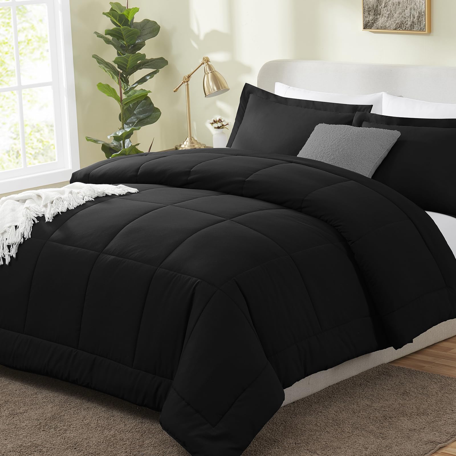 CozyLux Queen Size Comforter Sets - Black Comforter Queen Size, 3 Pieces Box Stitched Soft Lightweight Bed Set, All Season Bedding Sets with 1 Down Alternative Comforter and 2 Pillow ShamsOEKO-TEX STANDARD 100