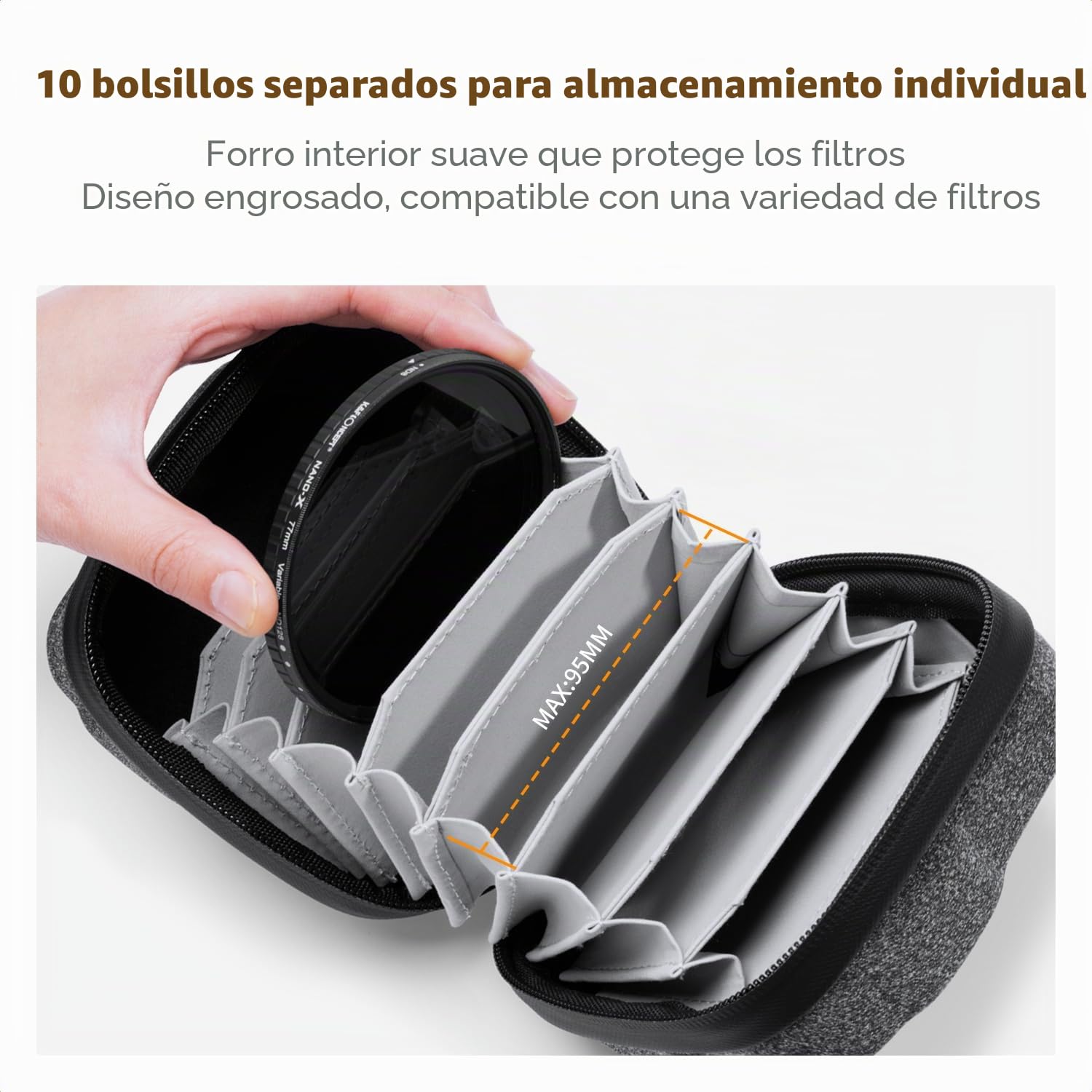 K&F Concept Estuche de Filtro de Lente 10 en 1, Funda rígida para Filtro de cámara de hasta 95 mm con Correa de Mano, Cartera de Almacenamiento Impermeable para Filtro ND UV CPL