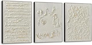Pinetree Art Abstract Paintings Neutral Wall Art for Living Room, Framed Large Wall Decor 3D Textured Hand Painted Artwork for Home Office Decor, 19.8x27.8 Inches, Set of 3