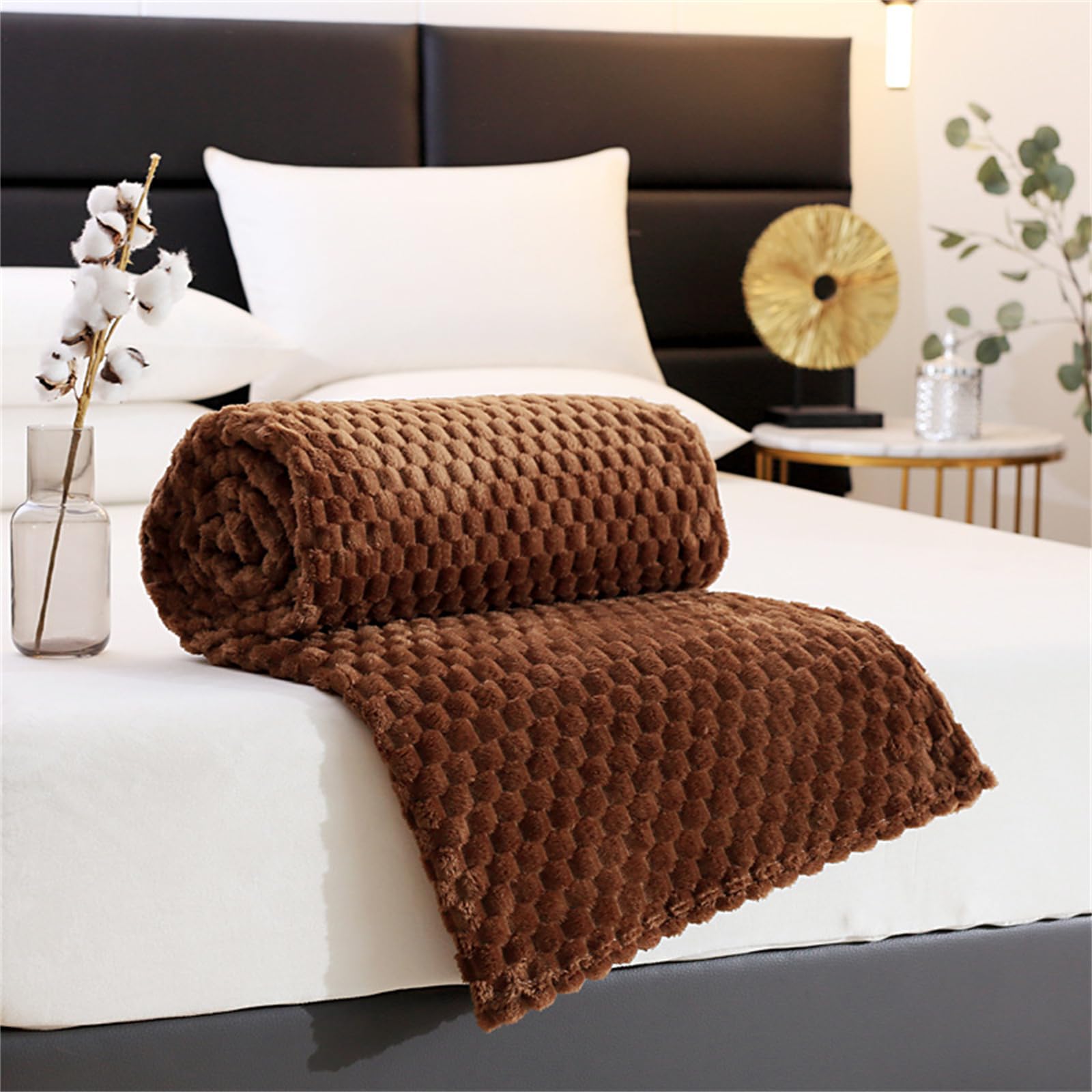 Highdi Winter Blankets and Throws for Sofa Beds, Soft Warm Sofa Throw Fluffy Cozy Bed Throws Fleece Throw Blanket for Kids Adults Bedroom Couch Travel-Plaid (100X150cm,Coffee)