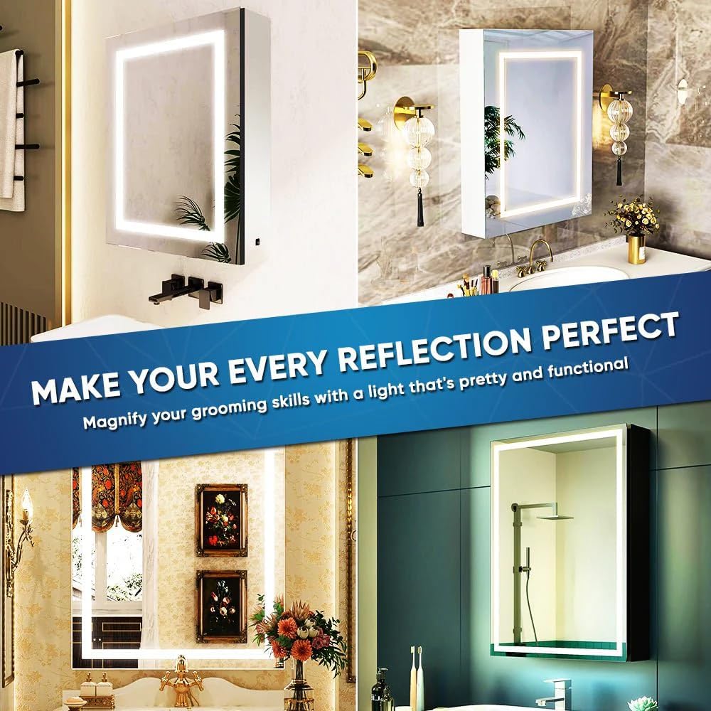 LEDMyplace 24 X 36 Inch LED Double Sided Lighted Bathroom Medicine Cabinet Mirror, On/Off Switch, 1485 LM, CRI 90+, 17 Watt, Surface Mount, Vanity Mirror Storage Cabinet & Lights, Hector Style Mirror