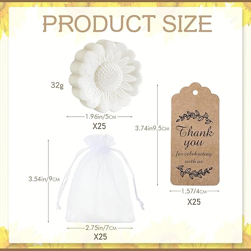 Miniatura 2 de Dansib Juego de 25 mini jabones blancos estilo girasol lindo jabón hecho a mano para regalos de fiesta de boda, regalos pequeños de despedida de