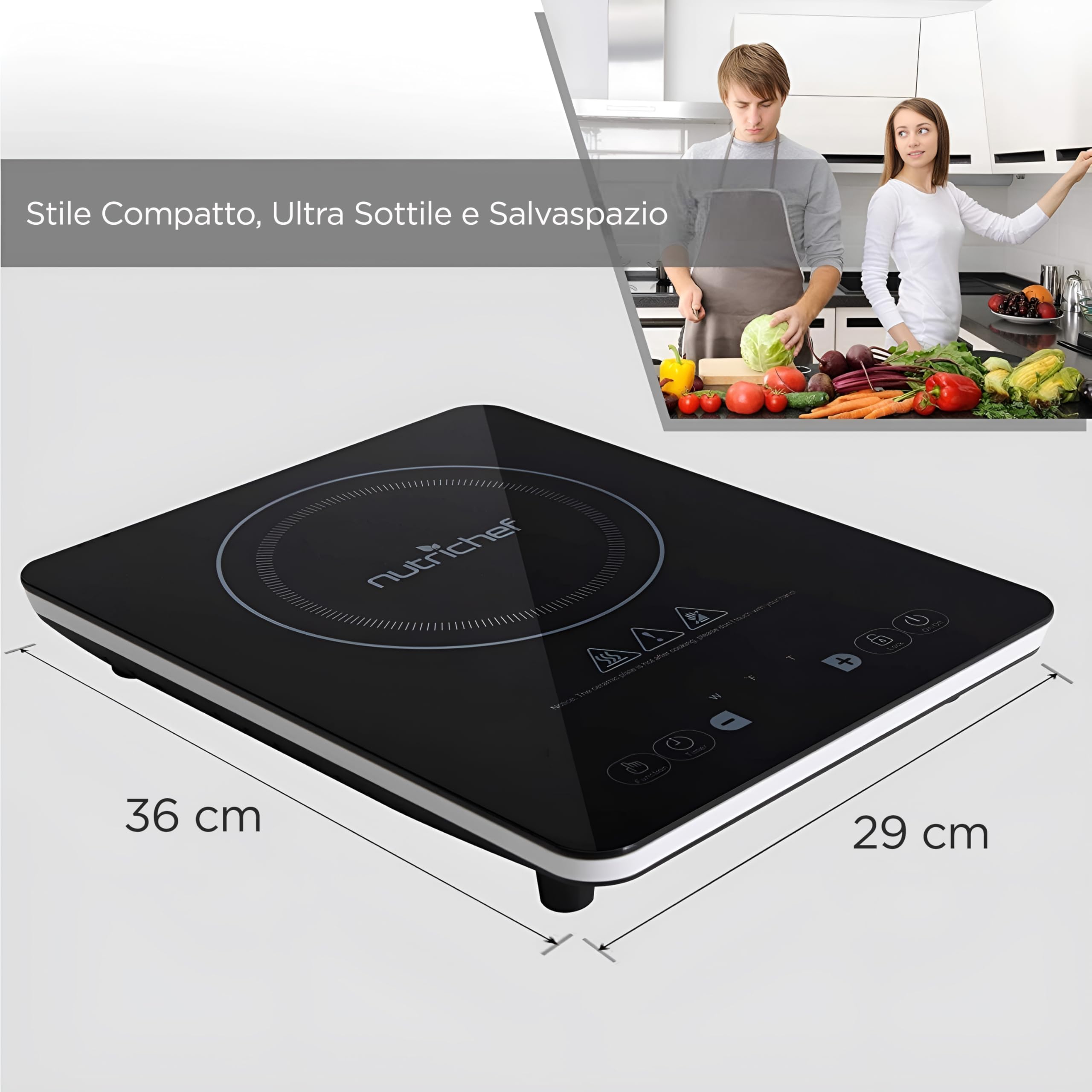NutriChef - Piastra a Induzione in Vetroceramica - Piano di Cottura Portatile con Bruciatore Elettrico 2000 Watt