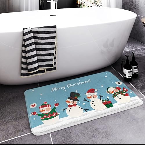 Miniatura 2 de Britimes Tapetes de baño para baño, diseño de muñeco de nieve de Navidad, color azul, lavable, tapete para decoración de baño, 16 x 24 pulgadas,