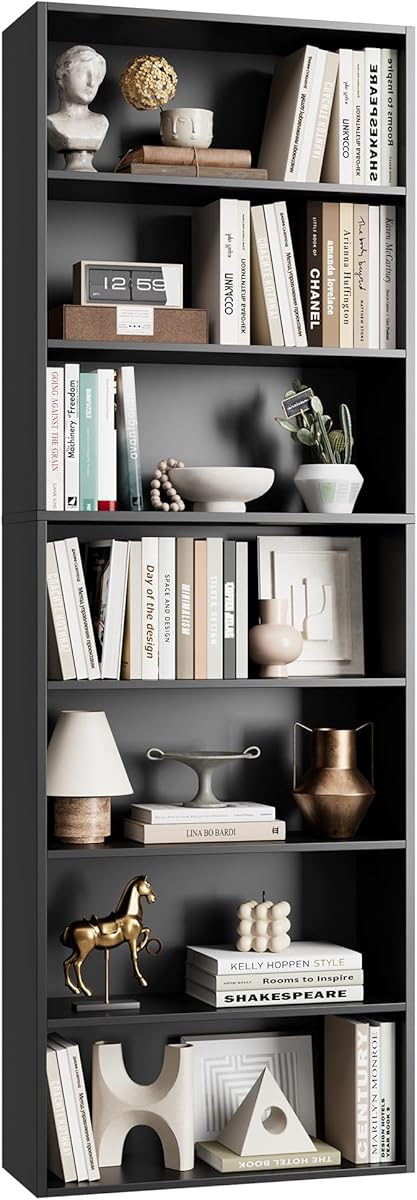 FACBOTALL 82" Tall Bookshelf, 7-Tier Open Shelves Bookcase, Freestanding Display Storage Shelves, Tall Bookcase Home Decor Furniture for Home Office, Living Room, Bedroom, Black