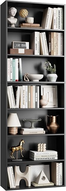 FACBOTALL 82" Tall Bookshelf, 7-Tier Open Shelves Bookcase, Freestanding Display Storage Shelves, Tall Bookcase Home Decor Furniture for Home Office, Living Room, Bedroom, Black