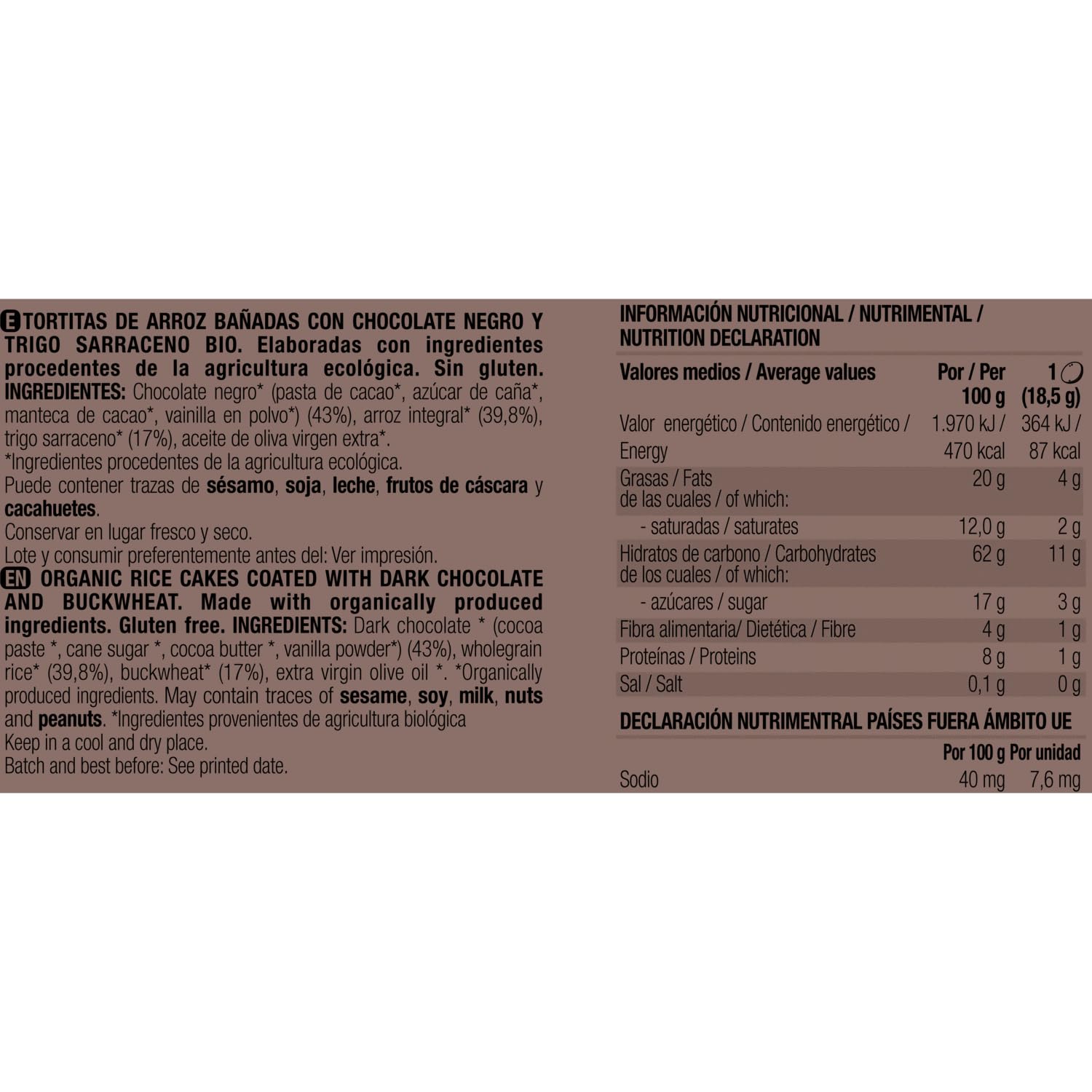 Santiveri Tortitas de Arroz y Trigo Sarraceno con Chocolate Negro BIO Sin Gluten 3x37g