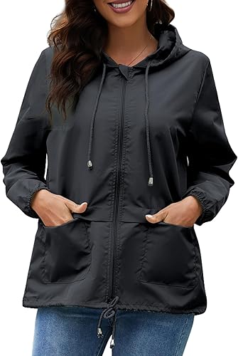 Miniatura 3 de Chubasqueros para mujer, rompevientos, impermeable, ligera, con capucha, para exteriores, tallas S-XXL