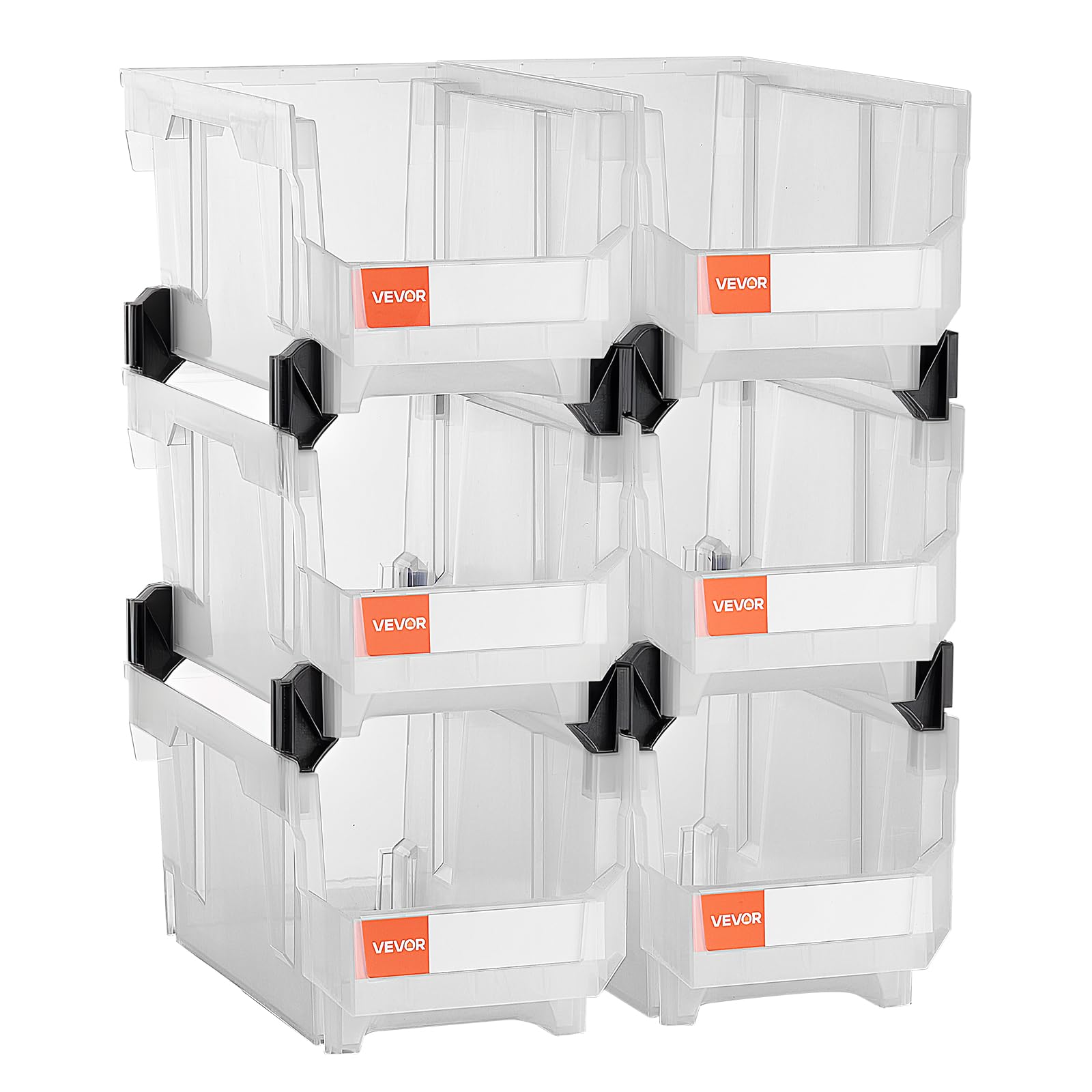 VEVOR Bac à Bec Empilable Lot de 6 Bacs de Rangement Plastique, 37,​7 x 21,​5 x 18 cm, Boites de Rangement pour Atelier, Garage, Petites Pièces, Fournitures de Bureau et Autres Accessoires, Transparent